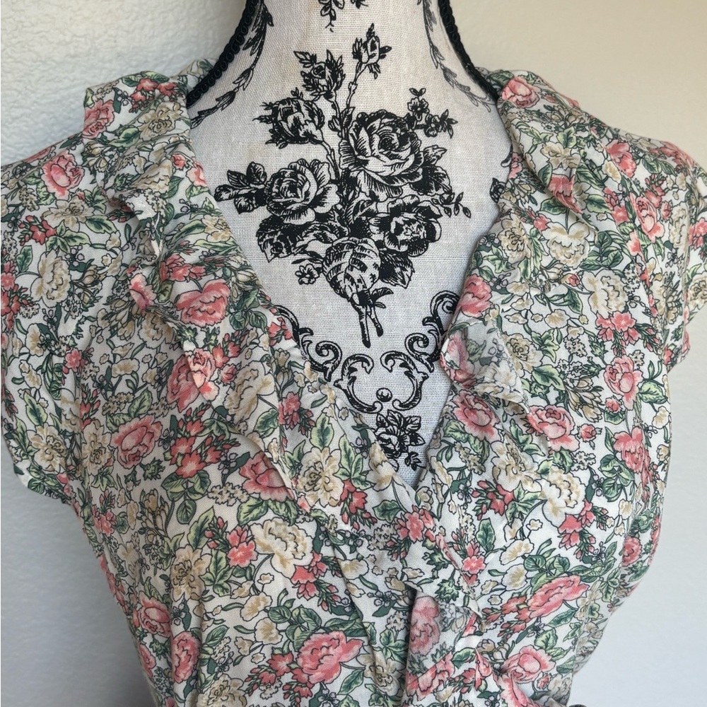 Old Navy Floral Ruffle Blouse - Pink and Green - Picture 3 of 12